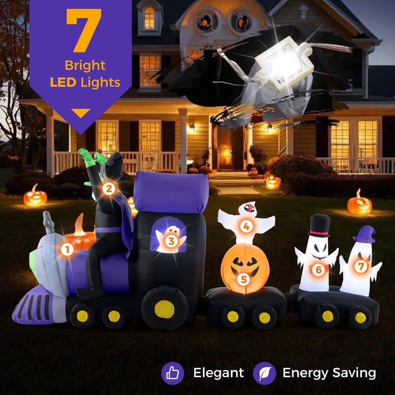 Costway 8.2 ft Long Halloween Inflatable Train LED Lighted Train w/ - See Details