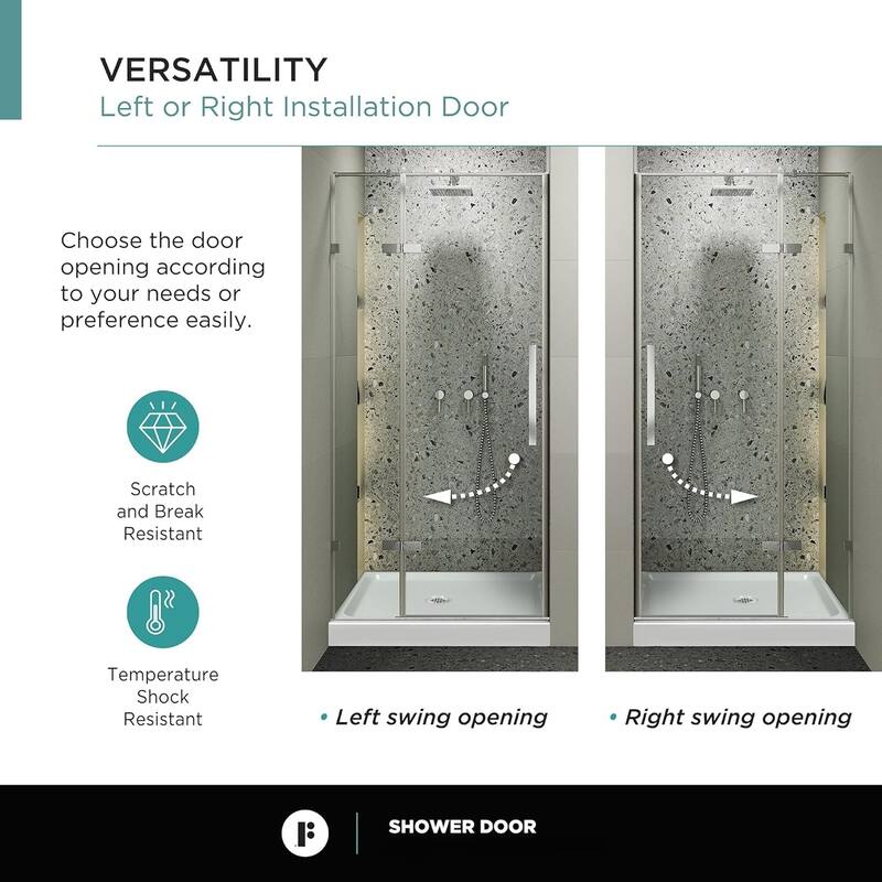 Frameless Clear Tempered Shower Glass Door with Shower Base Kit