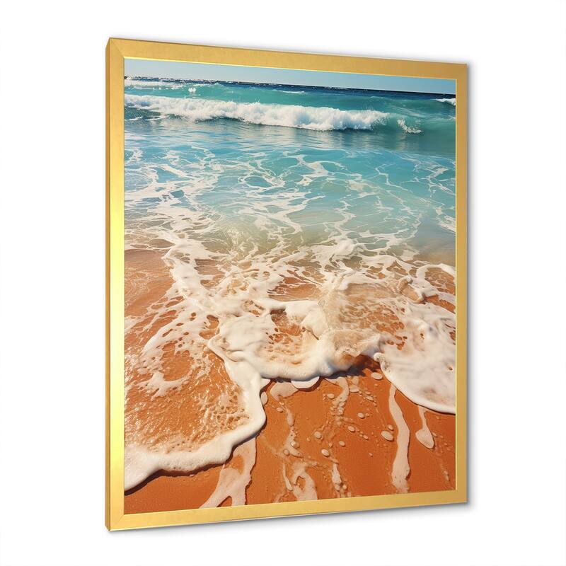 Designart "Tropical Beach Aerial View I" Coastal Beach Wall Decor White - Coastal Bedroom Framed Canvas Wall Art