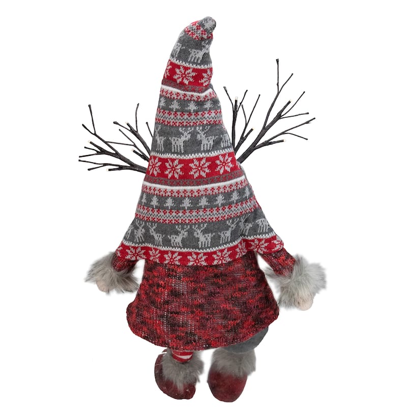 30" Gray and Red Christmas Gnome with LED Antlers and Dangling Legs