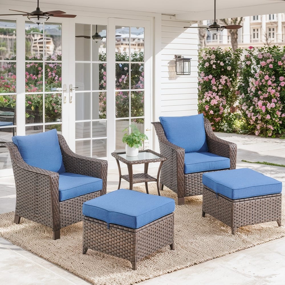 Patio Chairs and Ottomans with Coffee Table