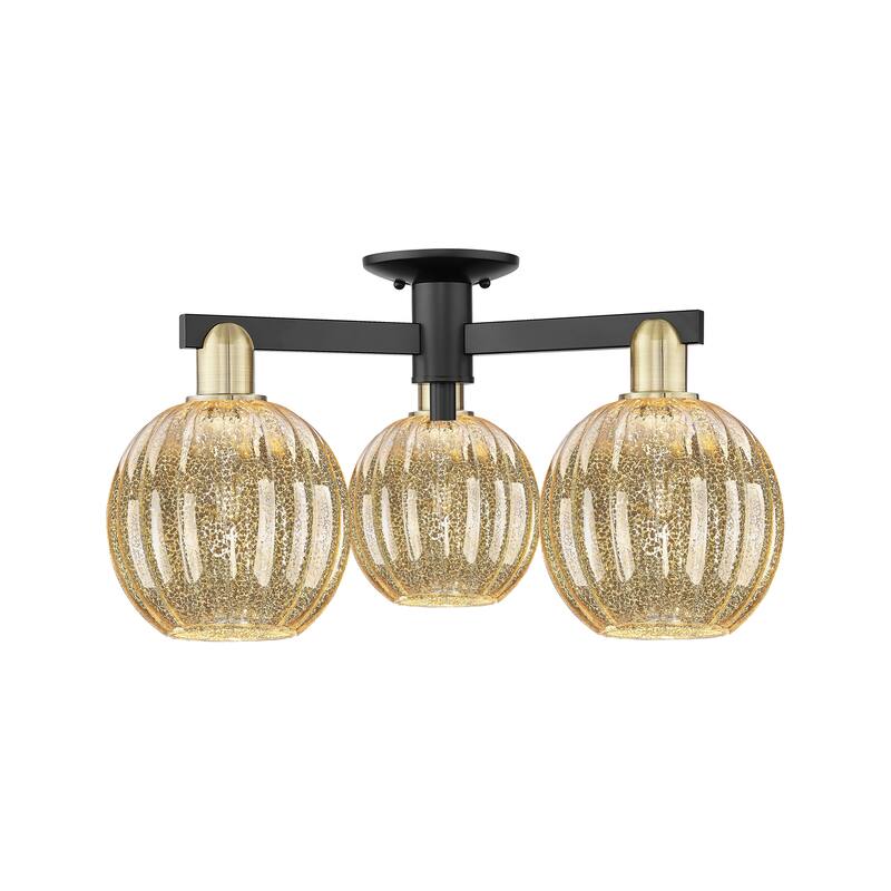 Innovations Lighting Downtown Urban - Preston - 3 Light 25" Globe Shade Semi-Flush Mount