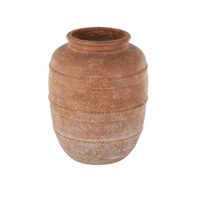 Cream or brown Magnesium Oxide Distressed Vase with Raised Braided Accents