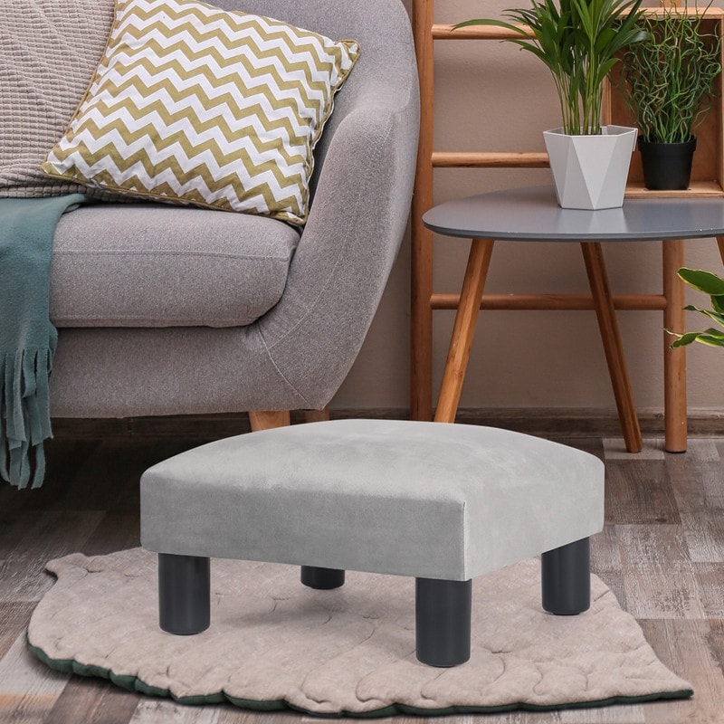 Small Footstool Foot Rest with Wooden Legs, Rectangle Chair Step Stool  Padded Foot Stool Small Ottoman for Guest Room Bedroom Blue 