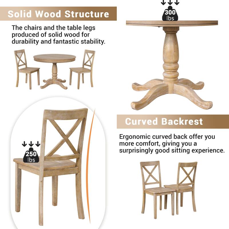 Stylish 5-Piece Dining Set with Round Table and 4 Upholstered Solid Wood Chairs for Small Spaces, Apartments, or Dining Rooms