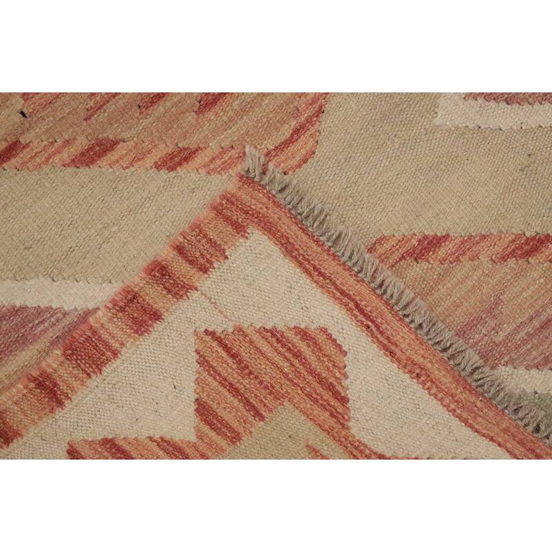 Hand Woven Oriental 100% Wool Carpet Southwestern Tribal Beige & Ivories Kilim Area Rug - 6' 7'' X 4' 11''