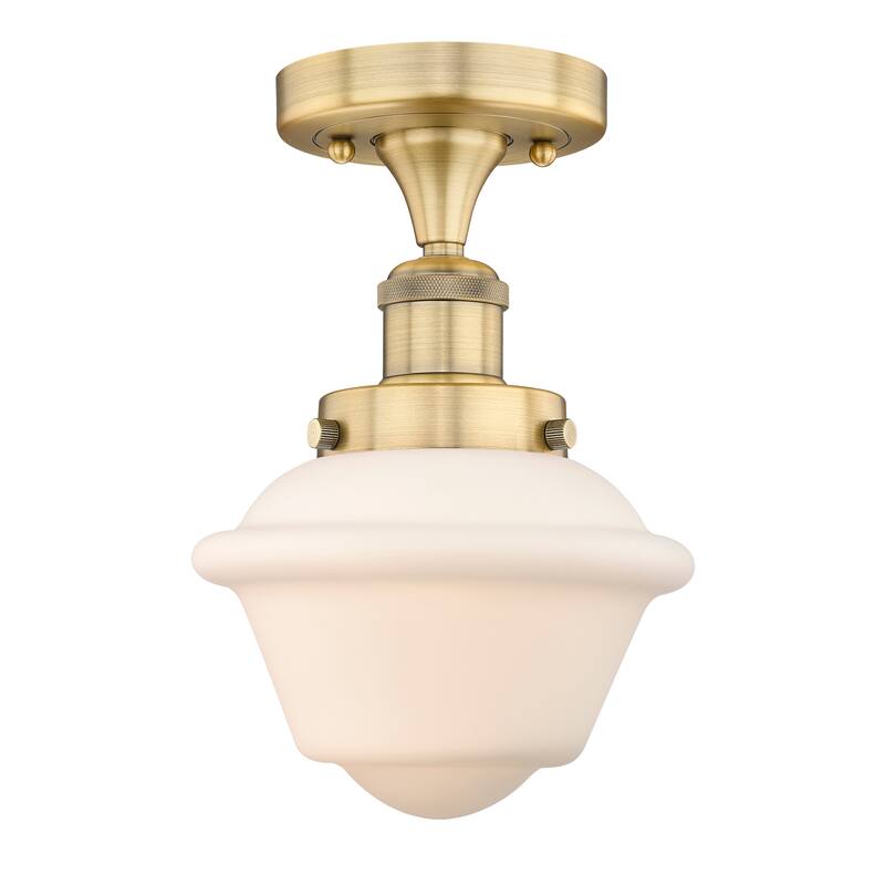 Innovations Lighting Oxford - 1 Light 7" Semi-Flush Mount - Brushed Brass/Matte White