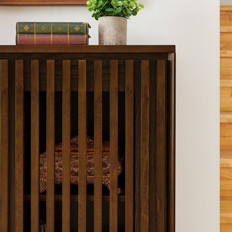 Mid Century Modern Fluted Hollowed Out Sideboard Cabinet with 2 Outlet Holes