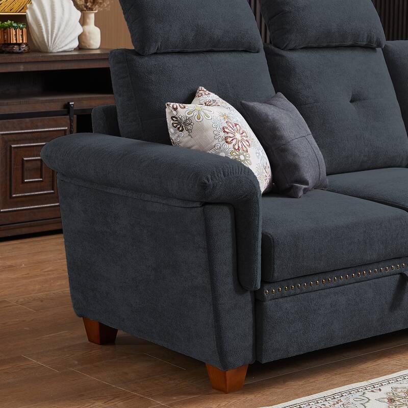 109" Modern 4 Seaters Towelling Sectional Sofa with Hidden Coffee Table Adjustable Headrest and Large Storage Space