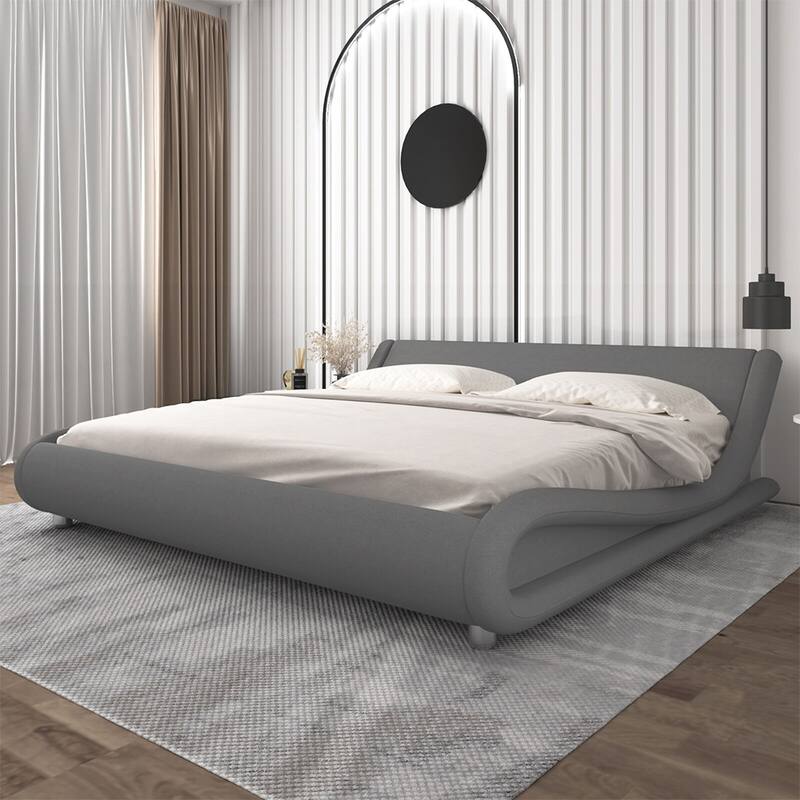 King Size Bed Frame with Curved Adjustable Headboard, Grey