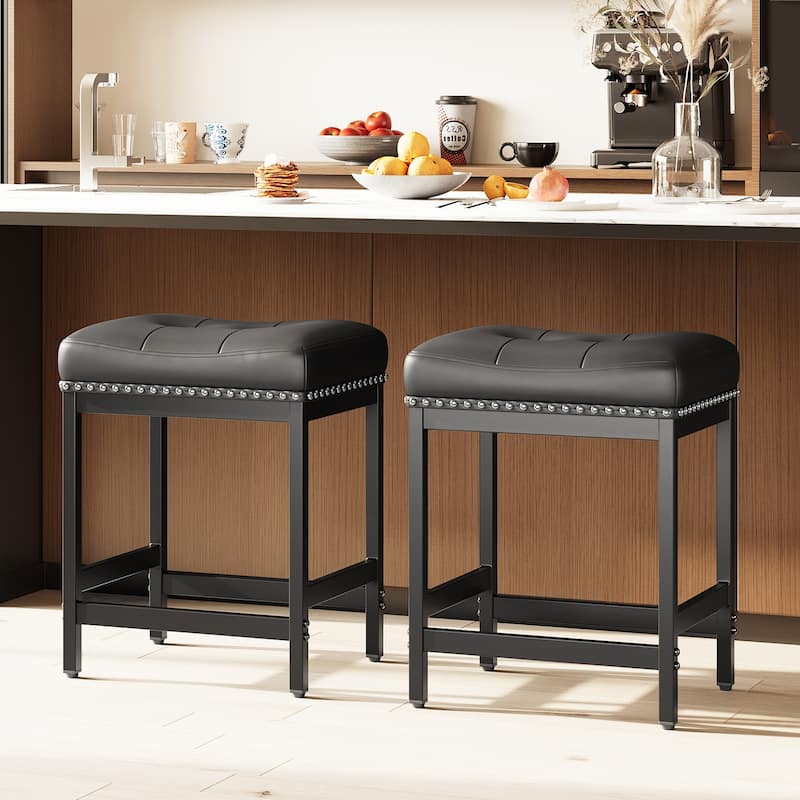 24.4" Backless Bar Stools Set of 2 - PU Leather Counter Height - Kitchen Island & Bar