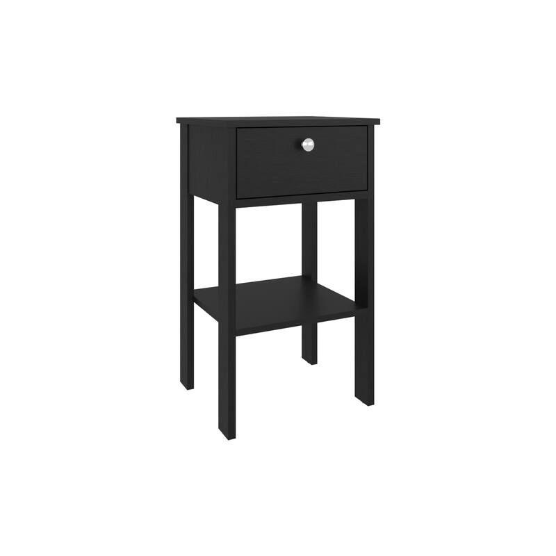 Modern Black Nightstand with One Drawer and Open Shelf