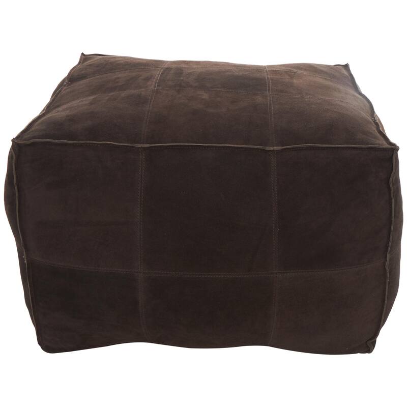 Leather Low Profile Square Pouf with Patchwork Design - Brown, Gray or Dark Brown- Roche River Decor - Dark Brown - 28"W, 19"H