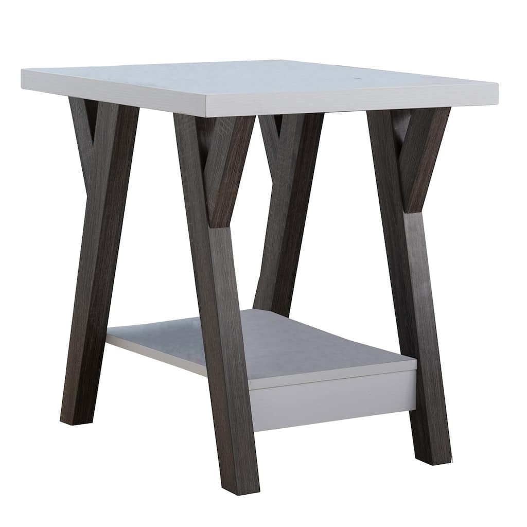 22 in. White and Distressed Gray Rectangle Wood End Table, Sturdy Build End Side Table for Living Rooms