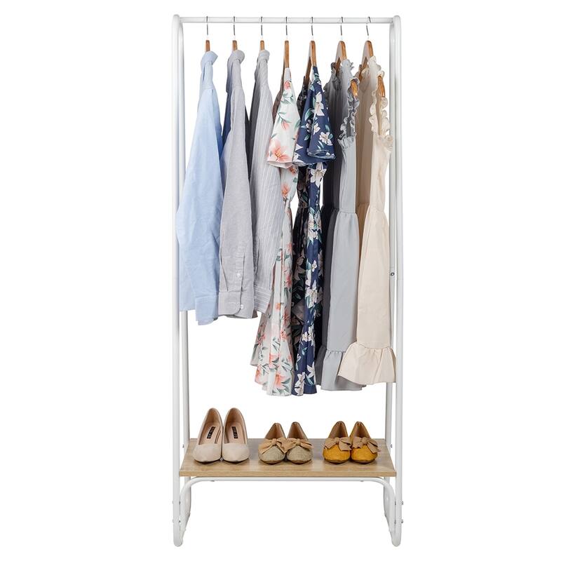Freestanding Metal Clothing Rack with One Wood Shelf
