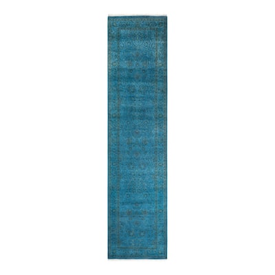 Fine Vibrance, One-of-a-Kind Hand-Knotted Runner Rug - Blue, 2' 6" x 10' 3" - 2' 6" x 10' 3"