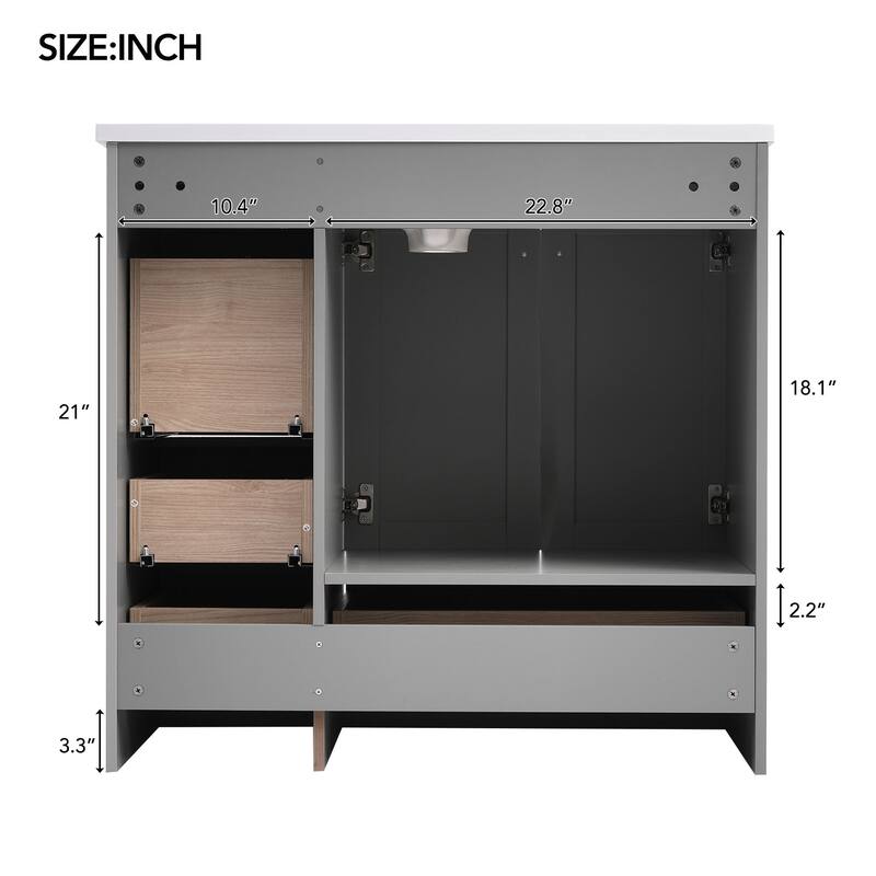 36" Shaker-Style Bathroom Vanity – Freestanding Cabinet with Ceramic Sink, 4 Soft-Close Drawers & 2 Doors‌