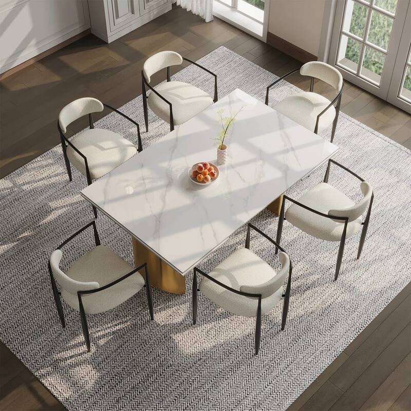 94.48 Inch Modern Minimalist 9 - Piece Extendable Sintered Stone Top Double Pedestal Dining Set