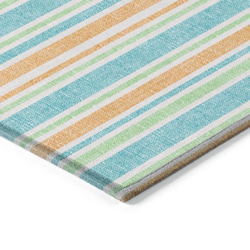 Machine Washable Indoor/ Outdoor Thin Cabana Stripe Chantille Rug