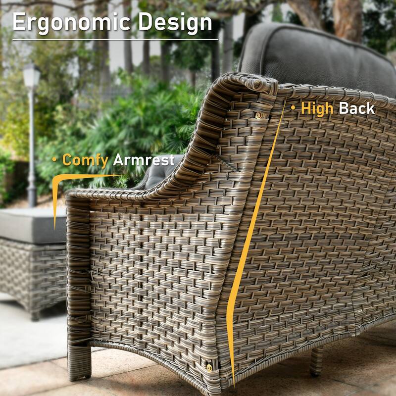 HOOOWOOO 6-pieces Wicker Patio Furniture Conversation Set with Coffee Table