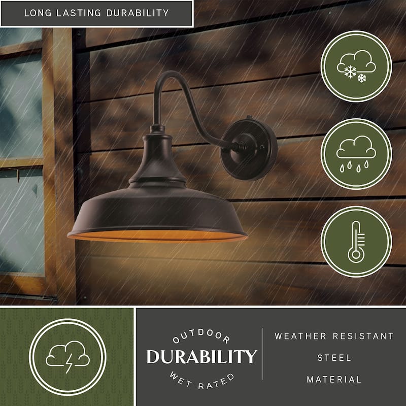 Dorado 1 Light Dusk to Dawn Bronze Gold Farmhouse Barn Dome Outdoor Wall Lantern - 9-in W x 9-in H x 13.25-in D