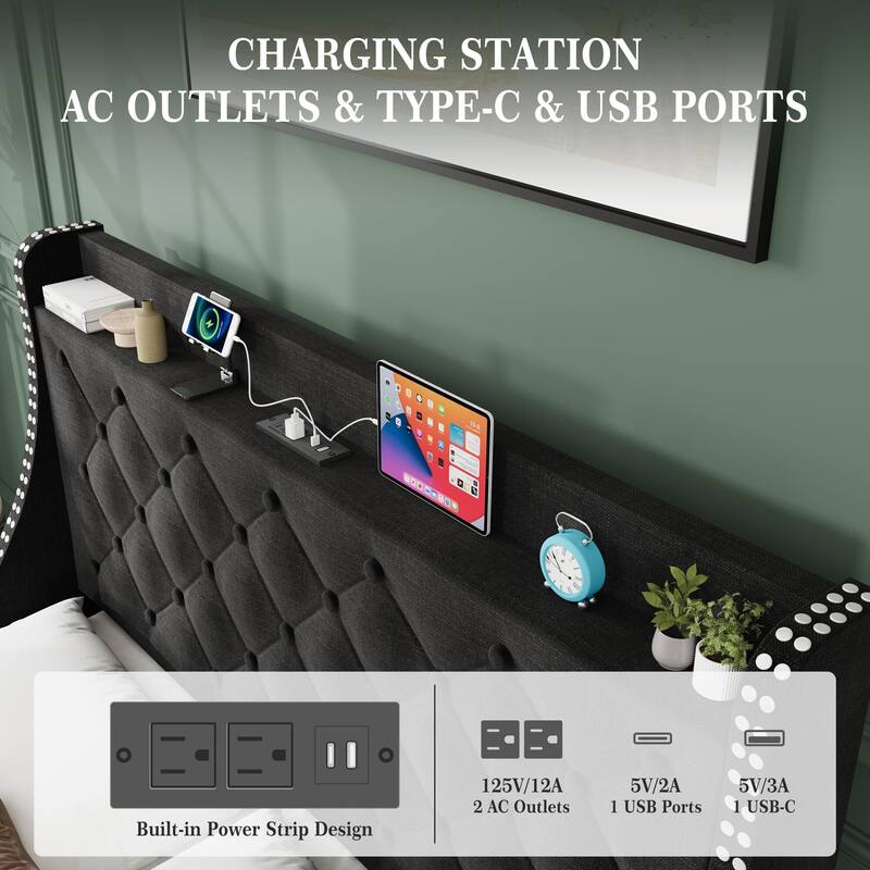 Bed Frame with 4 Storage Drawers and Headboard