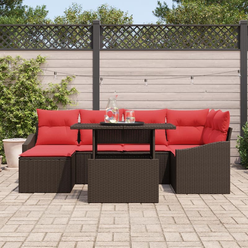 vidaXL 7 Piece Garden Sofa Set with Cushions - 91.0×48.6×27.2