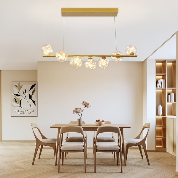 Gold Glass Globe Chandelier with Integrated Led Light Decorative Adjustable Pendant Light for Dining Room On Sale Bed Bath Beyond 41588526