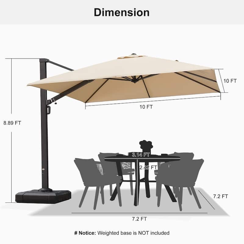 PURPLE LEAF Sturdy Heavy-duty Patio Cantilever Offset Umbrella with 360-degree Rotation