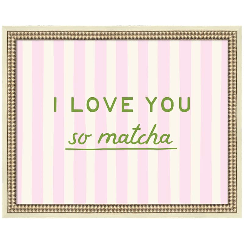 Kate and Laurel I Love You So Matcha Striped Kitchen Art Dopamine Decor for Home by Lucky Guava Framed Wall Art Print - 16x20