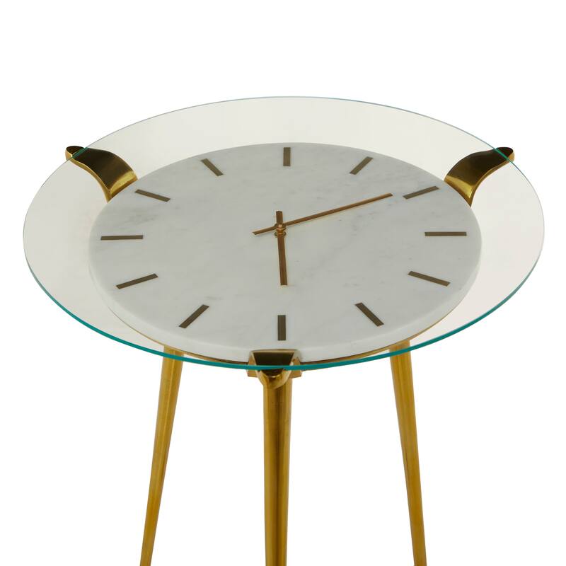 Aluminum Metal Clock Accent Table - White - Roche River Decor - 20"W x 19"L x 23"H