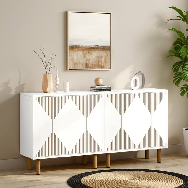 Serving Buffet Cabinet Sideboard Console, 59 Inch 4 Doors, Gold Legs