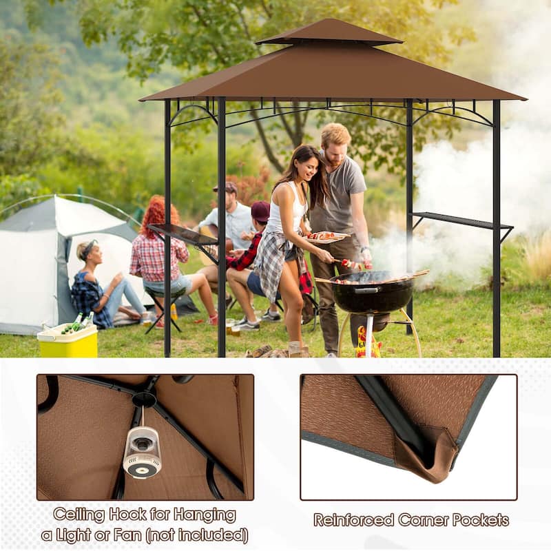 Costway 8' x 5' Grill Gazebo with 2 Shelves 7 Hooks Metal Frame Soft - See Details