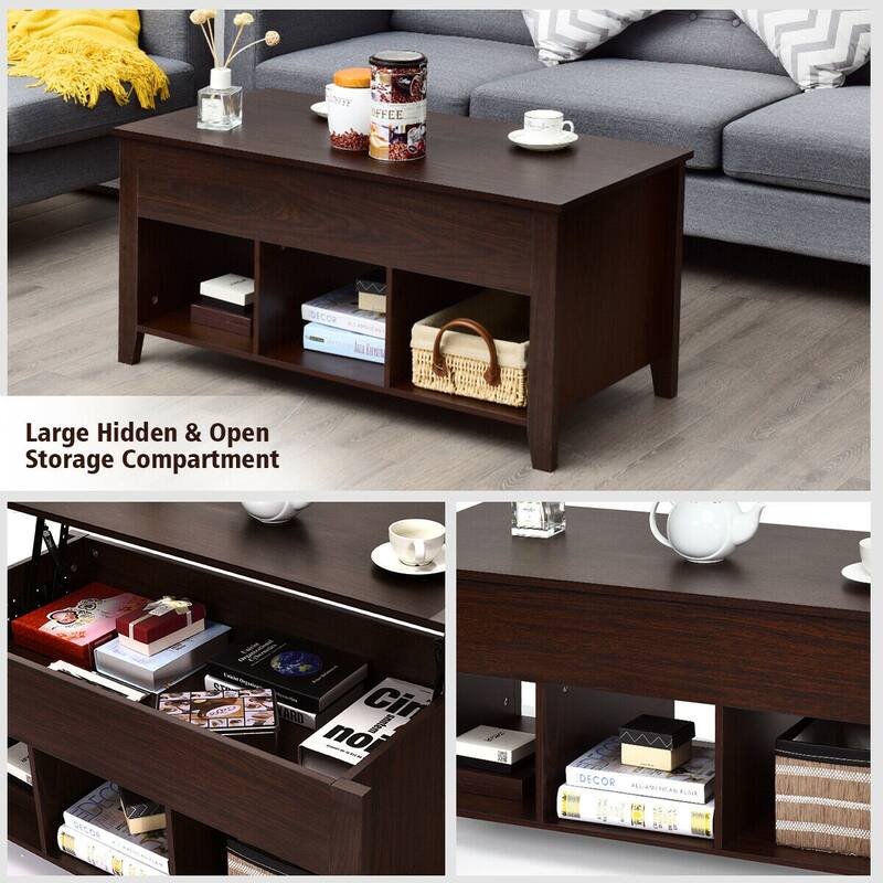 Gymax Lift Top Coffee Table and Lower Shelf Living Room Home Decor