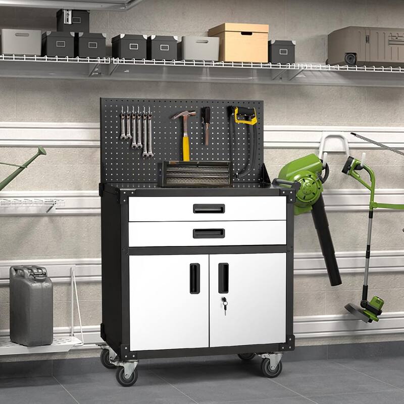 AECOJOY Rolling Tool Chest with Wheels 2 Drawers Pegboard