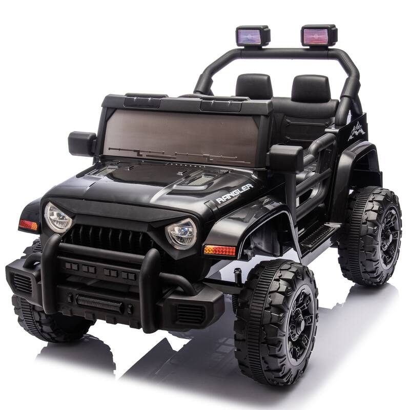Black Ride on Truck Car with Removable Steering Wheel, Electric Car for Kids with LED Lights, Battery Powered Electric Car