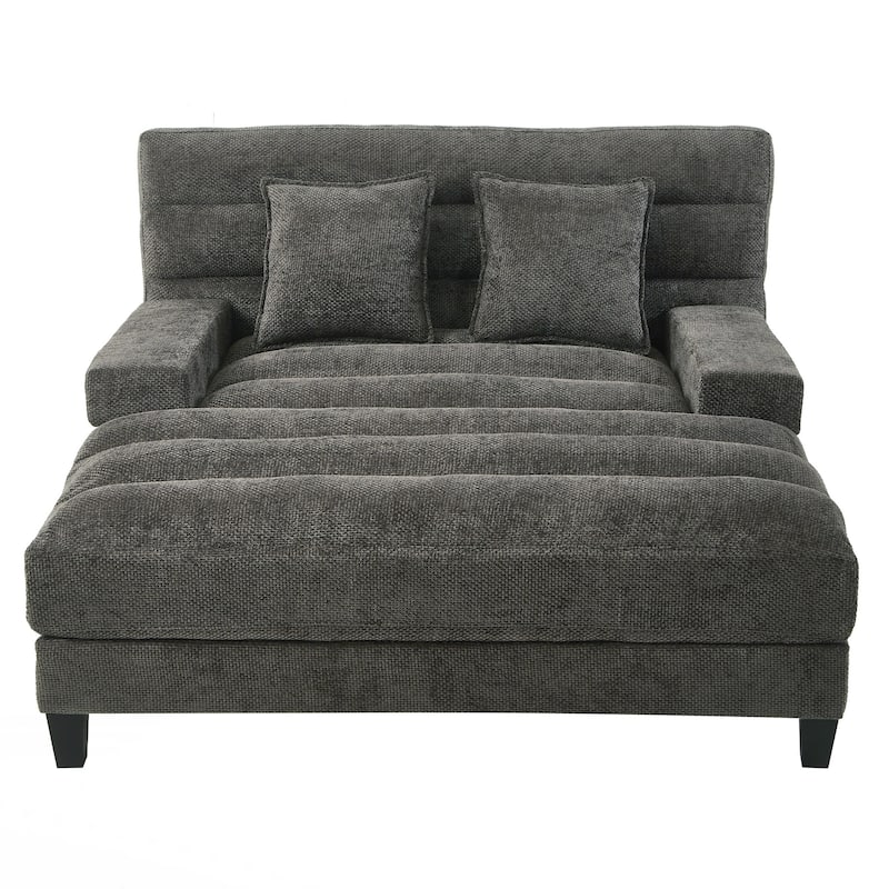 Modern Chaise Lounge Sofa 57.1" Sofa Bed Upholstered Lounge Sofa Chair with Adjustable Backrest and LED Light Strip