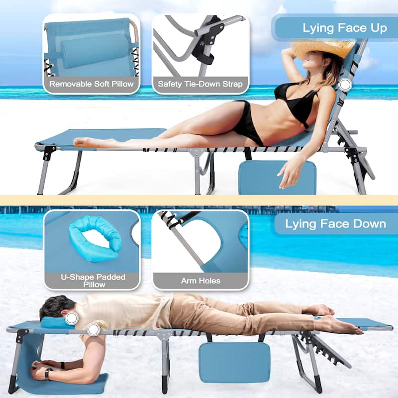 Outdoor Adjustable Lounge Chair Folding Tanning Chair with Pillow