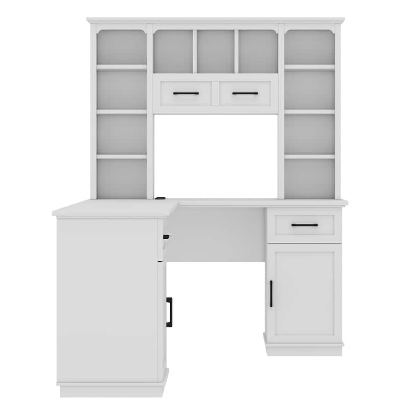 Large Bookcase Desk 2-in-1 Computer Desk L-shape Computer Armoire
