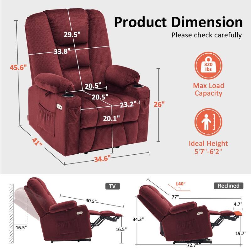 MCombo Large Electric Power Lift Recliner Chair with Massage and Heat for Elderly, Fabric 7549