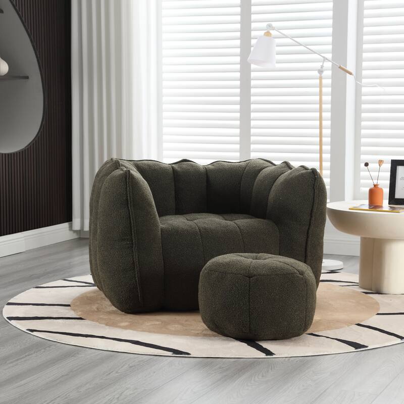 Soft Bean Bag Chair with High Resilient Foam for Adults, Comfortable Square Lazy Sofa with Footstool for Living Room