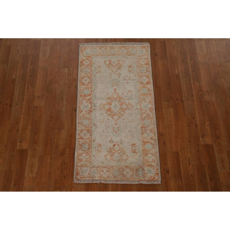 Geometric Oushak Turkish Oriental Rug Wool Hand-knotted Foyer Carpet - 2'0" x 3'10"