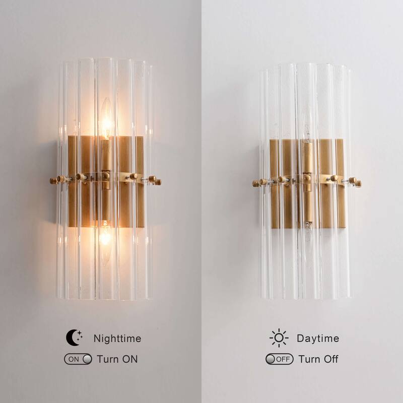 Casandra 2-Light Brushed Brass Crystal Glass Bar Wall Sconce - 6 inches W x 15 inches H x 4 inches D