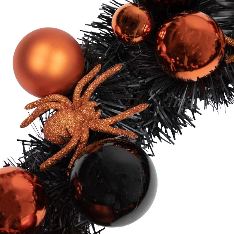 Orange Spiders and Ornaments Halloween Wreath 18-Inch Unlit