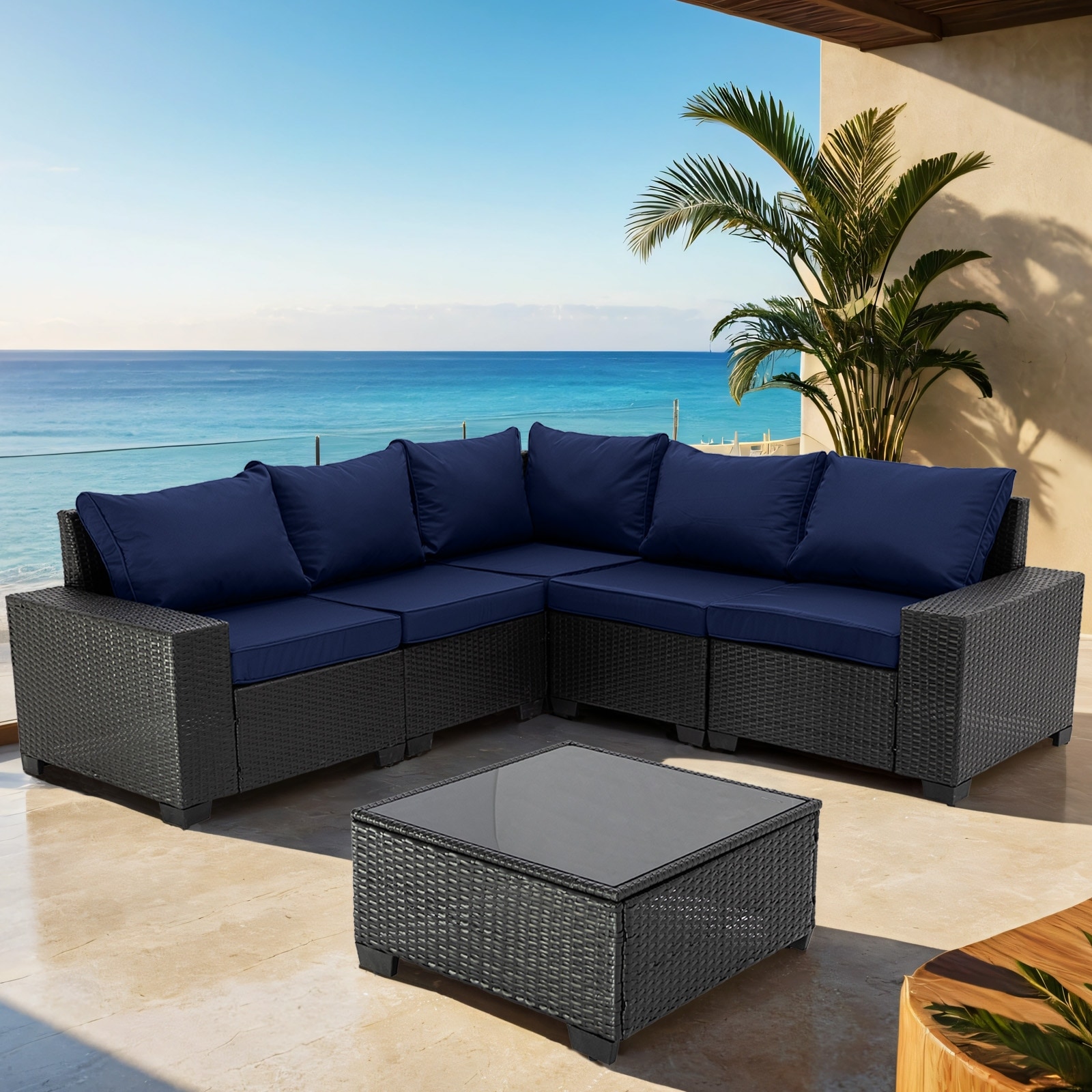 Suncrown Outdoor 6 piece Brown Rattan Sectional Sofa Set with Table Bed Bath Beyond 29164288