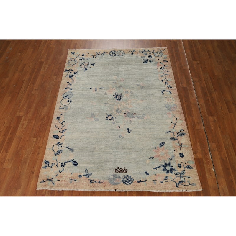 Art Deco Turkish Rug Vegetable Dye Hand-Knotted Wool Carpet - 5'0"x 7'0"