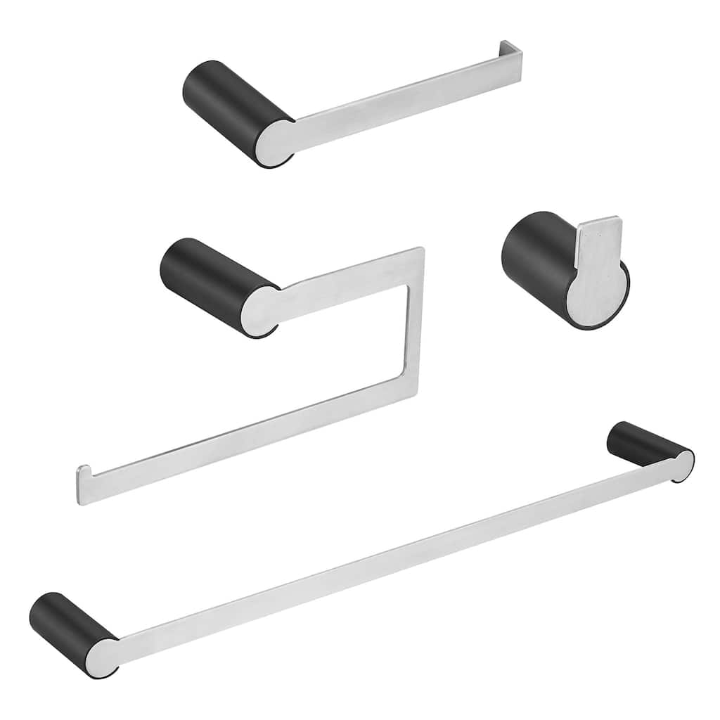 4-Piece Nickel Black Bathroom Hardware Set in Stainless Steel