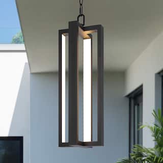 20" Outdoor Pendant Lights LED Black Exterior Ceiling Hanging Lantern - 20.2 inch