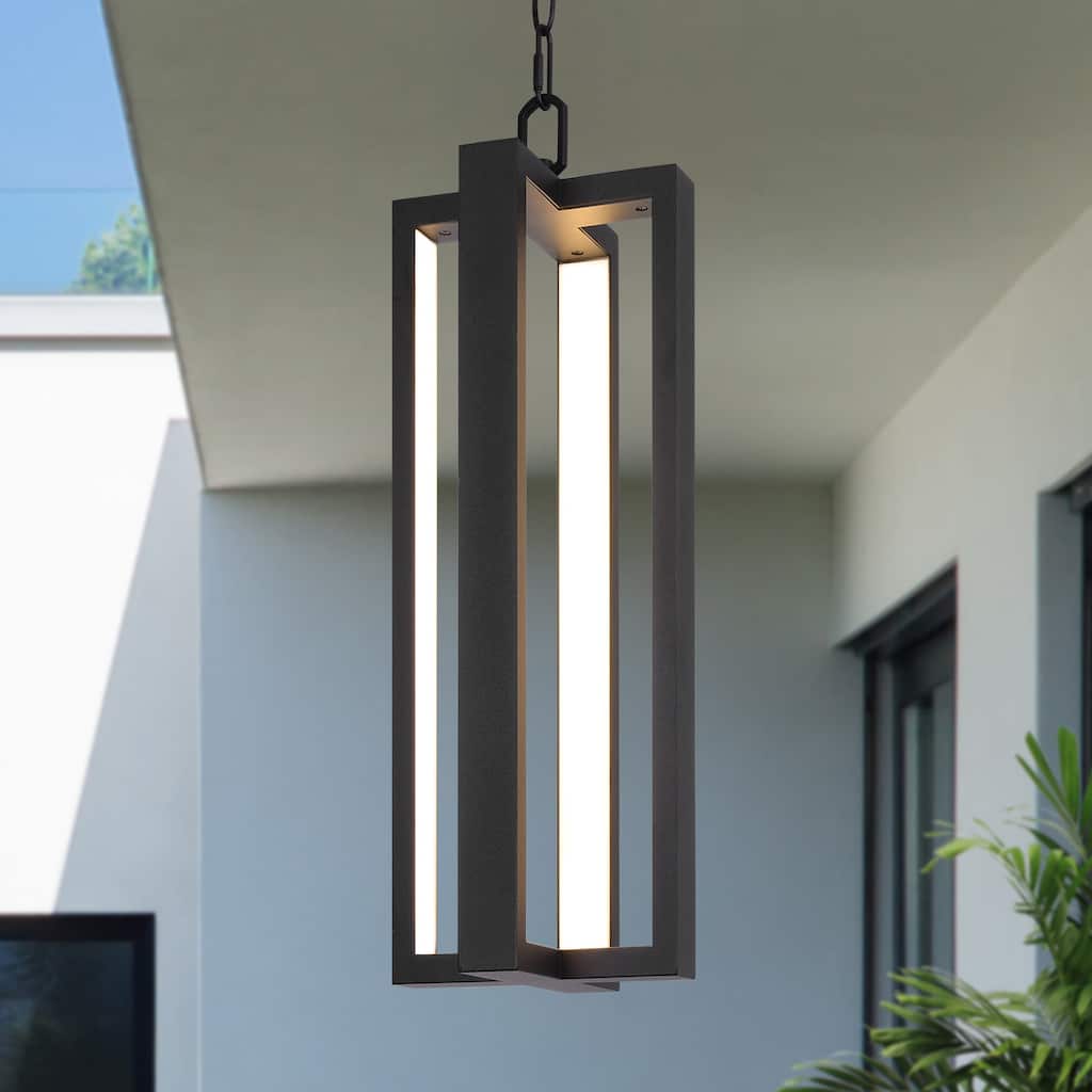 20" Outdoor Pendant Lights LED Black Exterior Ceiling Hanging Lantern - 20.2 inch