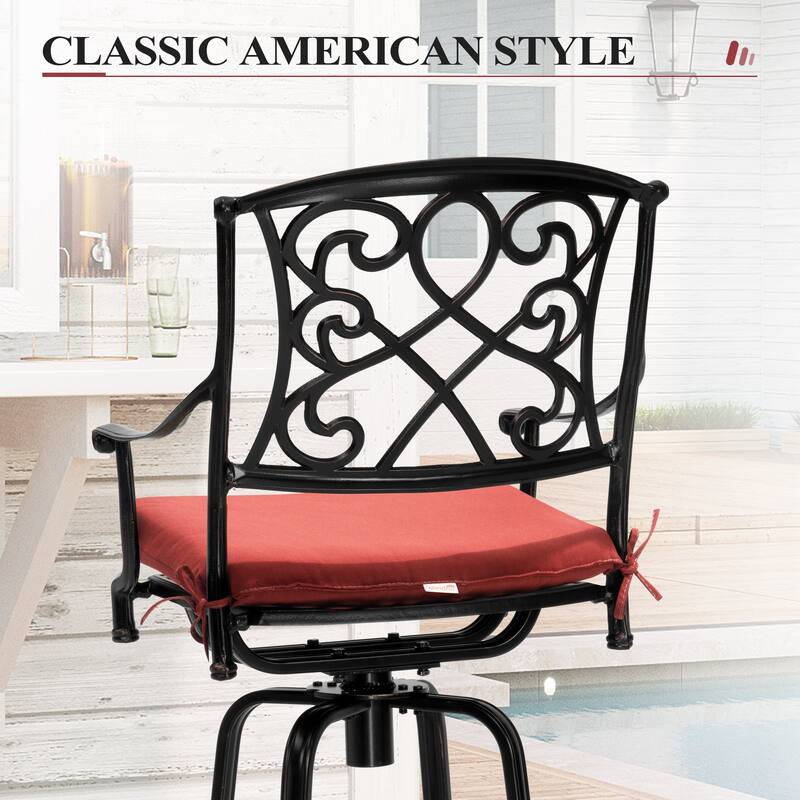 3/5-Piece Patio Bar Stool Set Cast Aluminum Swivel Bar Stools with Sunbrella Fabric Cushion